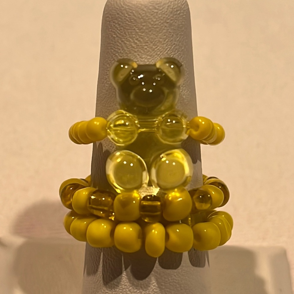 Handmade Yellow Breaded Gummy Bear Ring Set, Stretchy